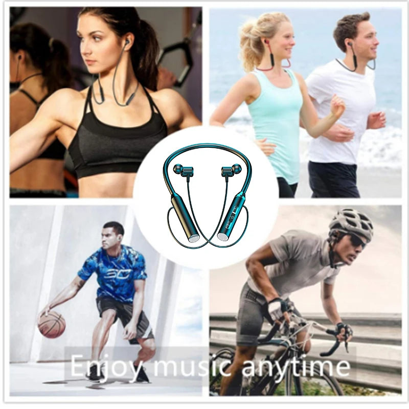 Auriculares inalámbricos con Bluetooth, cascos con banda para el cuello, auriculares deportivos estéreo para videojuegos, auriculares magnéticos impermeables con pantalla LED