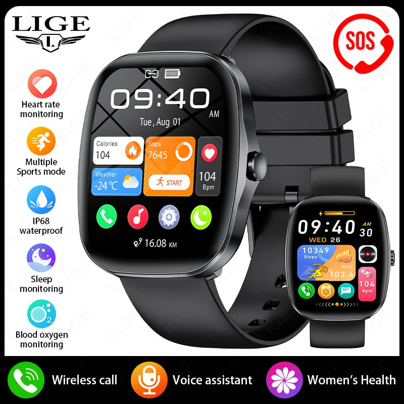 Reloj inteligente LIGE con llamadas Bluetooth, monitor cardíaco y IP68
