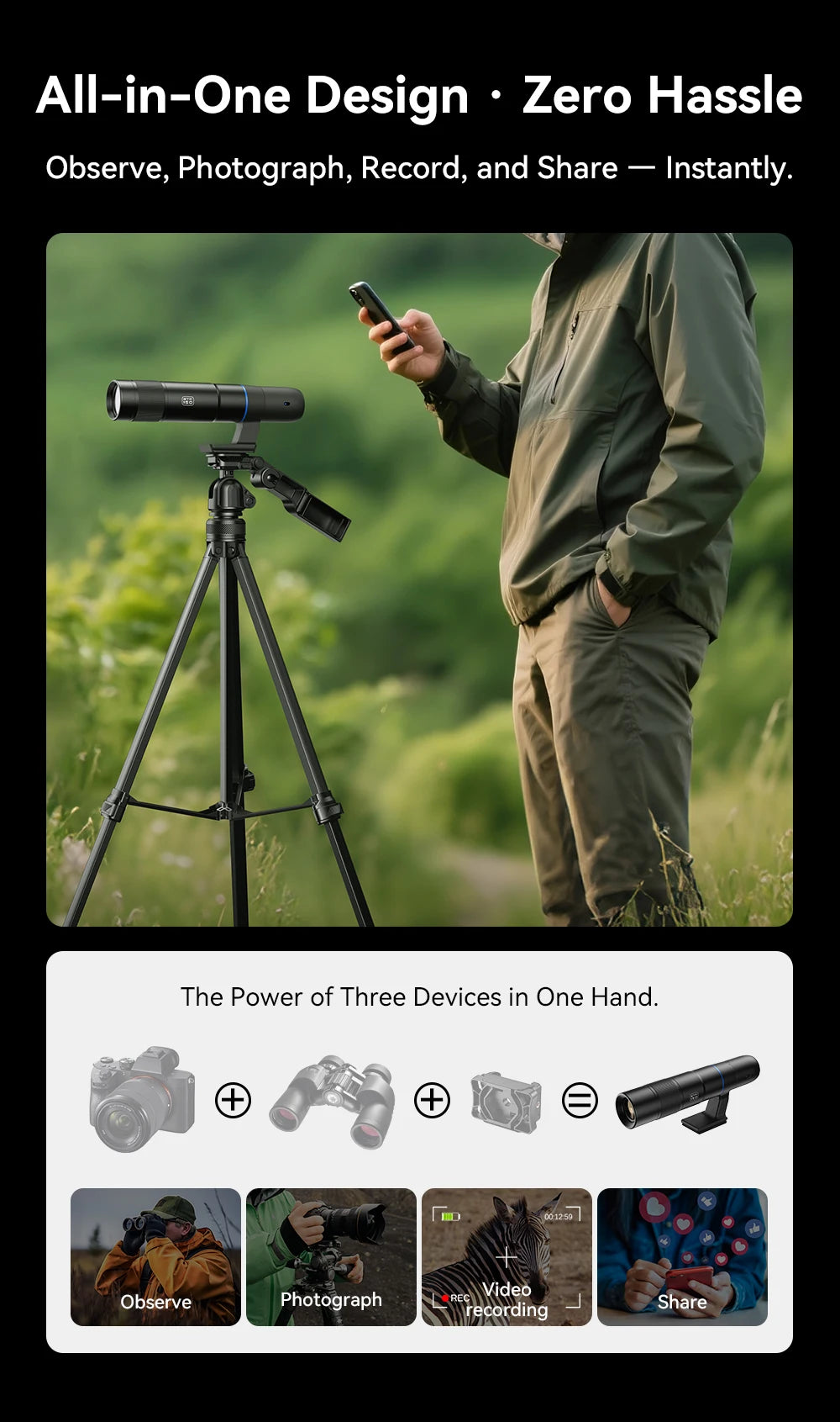 Telescopio Digital APEXEL VisionMax 45X Zoom para Observar Aves