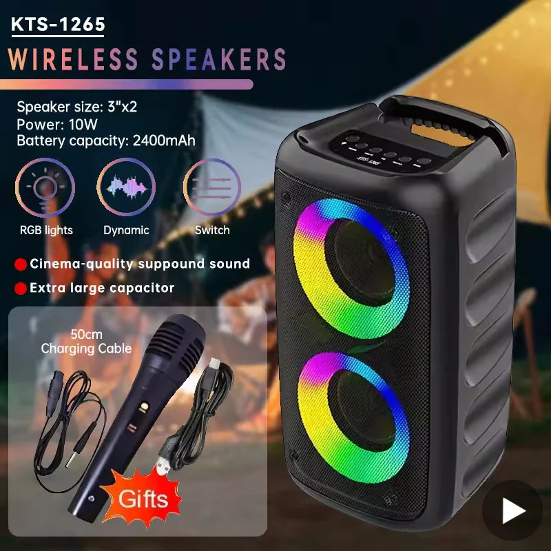 Altavoz inalámbrico De Karaoke con Bluetooth, Subwoofer portátil con micrófono, Radio, lámpara FM, caja De sonido, música, LED, TWS, Caixa De Som