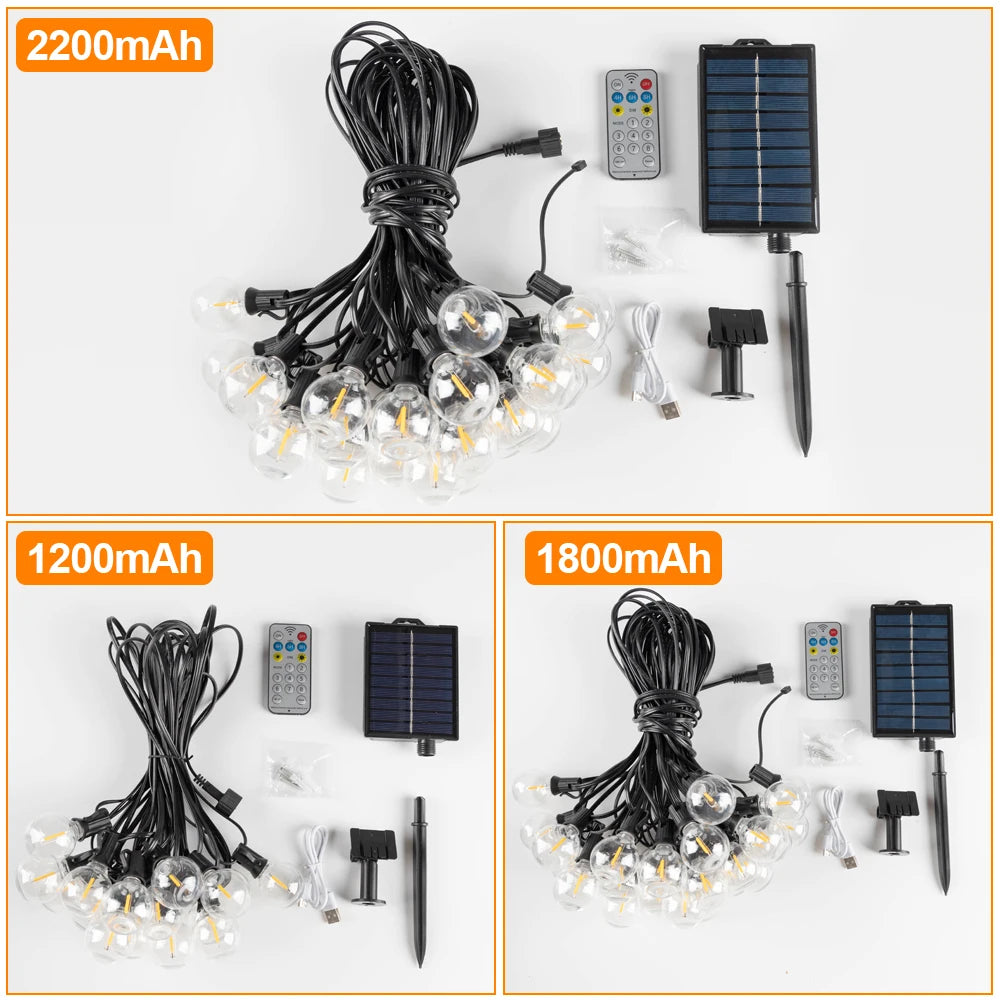 Guirnalda de Luces Solares G40 para Exteriores, Impermeable IP44, 7.6 a 30M