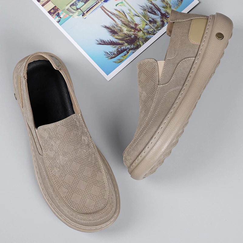 Mocasines de cuero suave para hombre sin cordones, antideslizantes