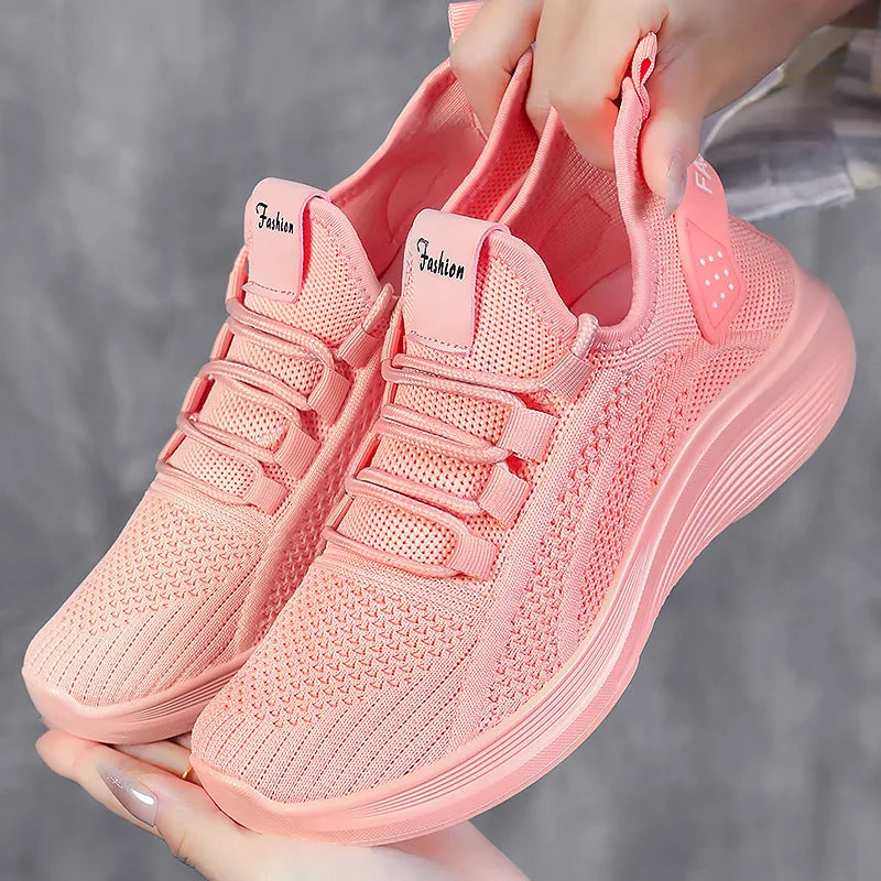 Zapatos informales para mujer, gran oferta, calcetín sin cordones de malla de aire transpirable, calzado para exteriores, zapatillas de deporte para mujer, plataformas de fondo grueso, 2025