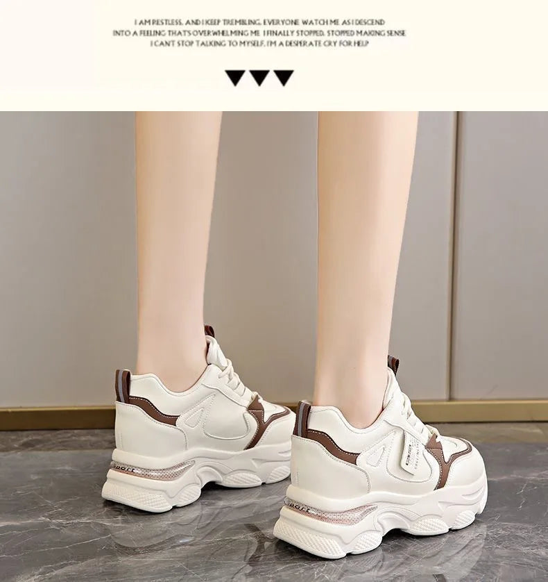 Zapatillas de deporte ultraligeras con suela gruesa para mujer, zapatos deportivos blancos informales, cómodos y transpirables, para primavera y otoño