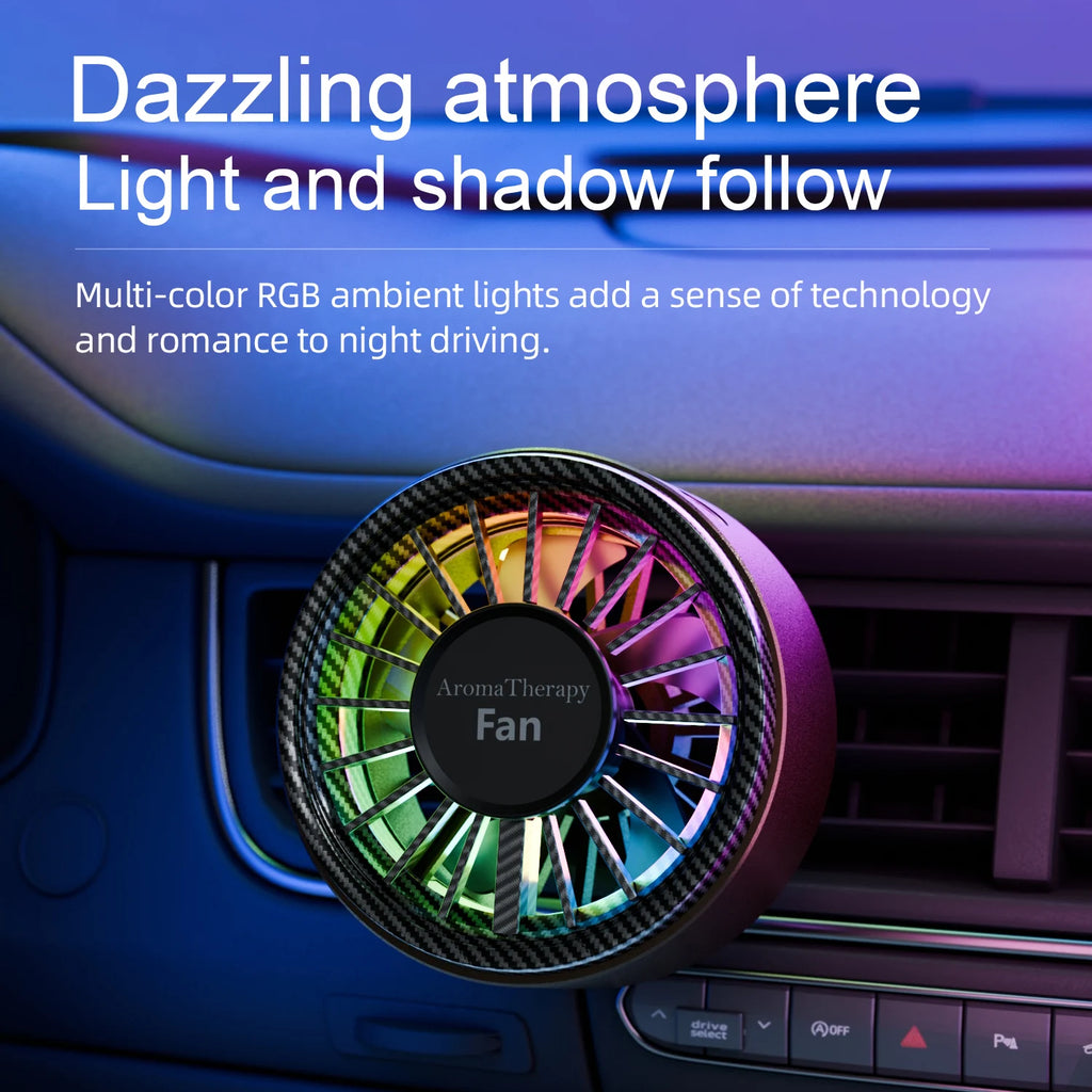 Nuevo ventilador magnético para coche, iluminación colorida y fresca USB, suministro de aire direccional libre de fibra de carbono de alta gama, refrigeración rápida, disfruta de la frescura