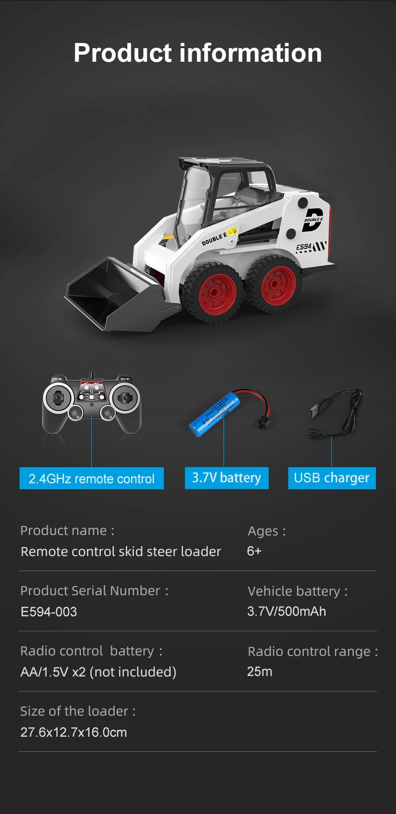 Excavadora RC 1:14 Doble E594 Control Remoto 360° con LED