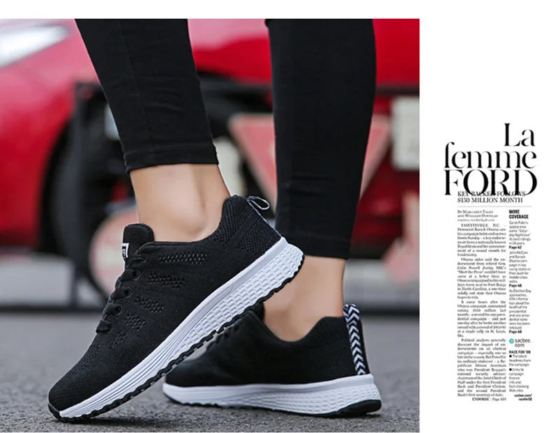 Zapatos informales para mujer, zapatillas planas de malla transpirables a la moda, zapatillas de deporte para mujer 2021, zapatos vulcanizados para gimnasio, calzado blanco para mujer