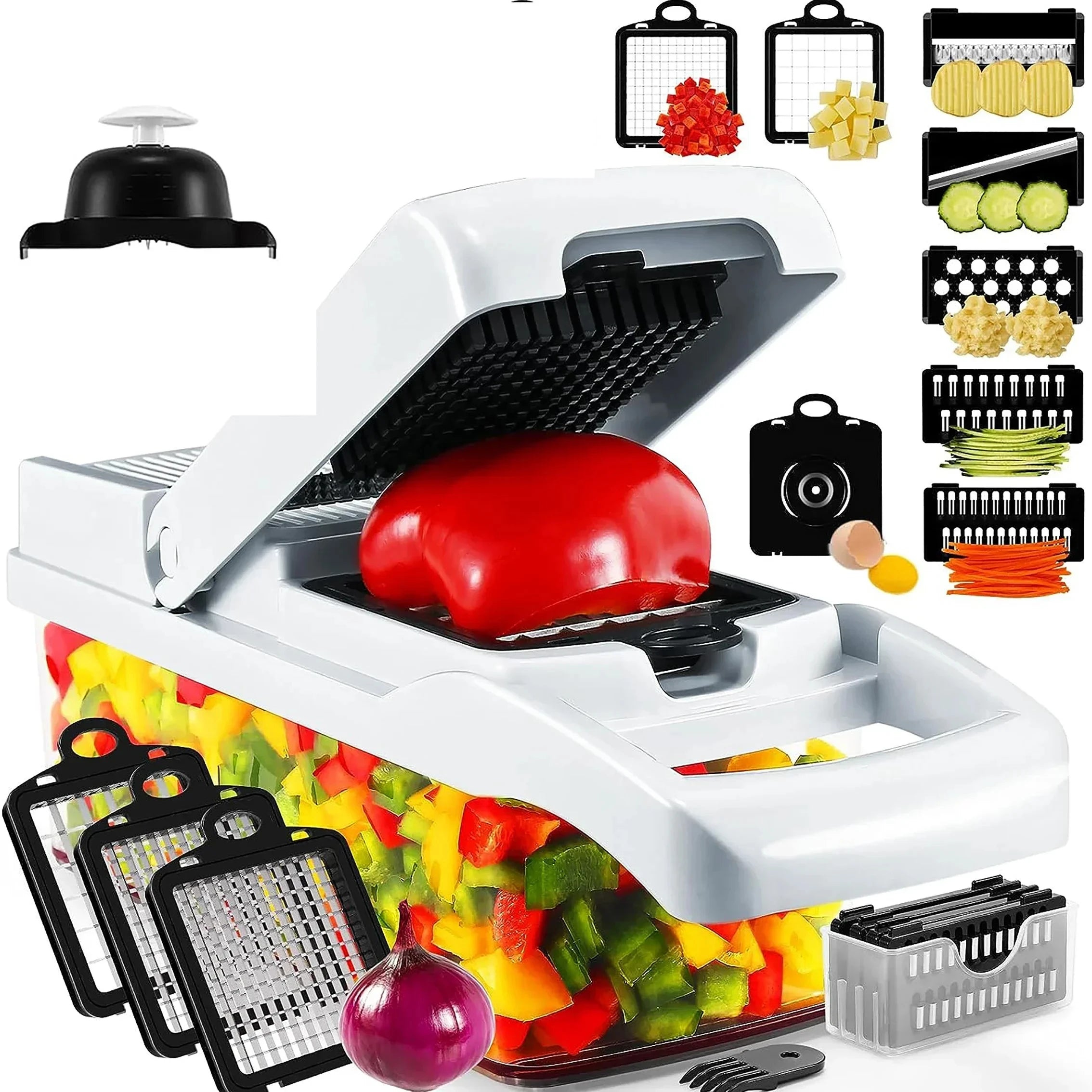 Picadora de verduras multifuncional, cortador de cebolla, ralladores de alimentos, rebanador, Dicer, desmontable, accesorios de cocina, paquete de 15
