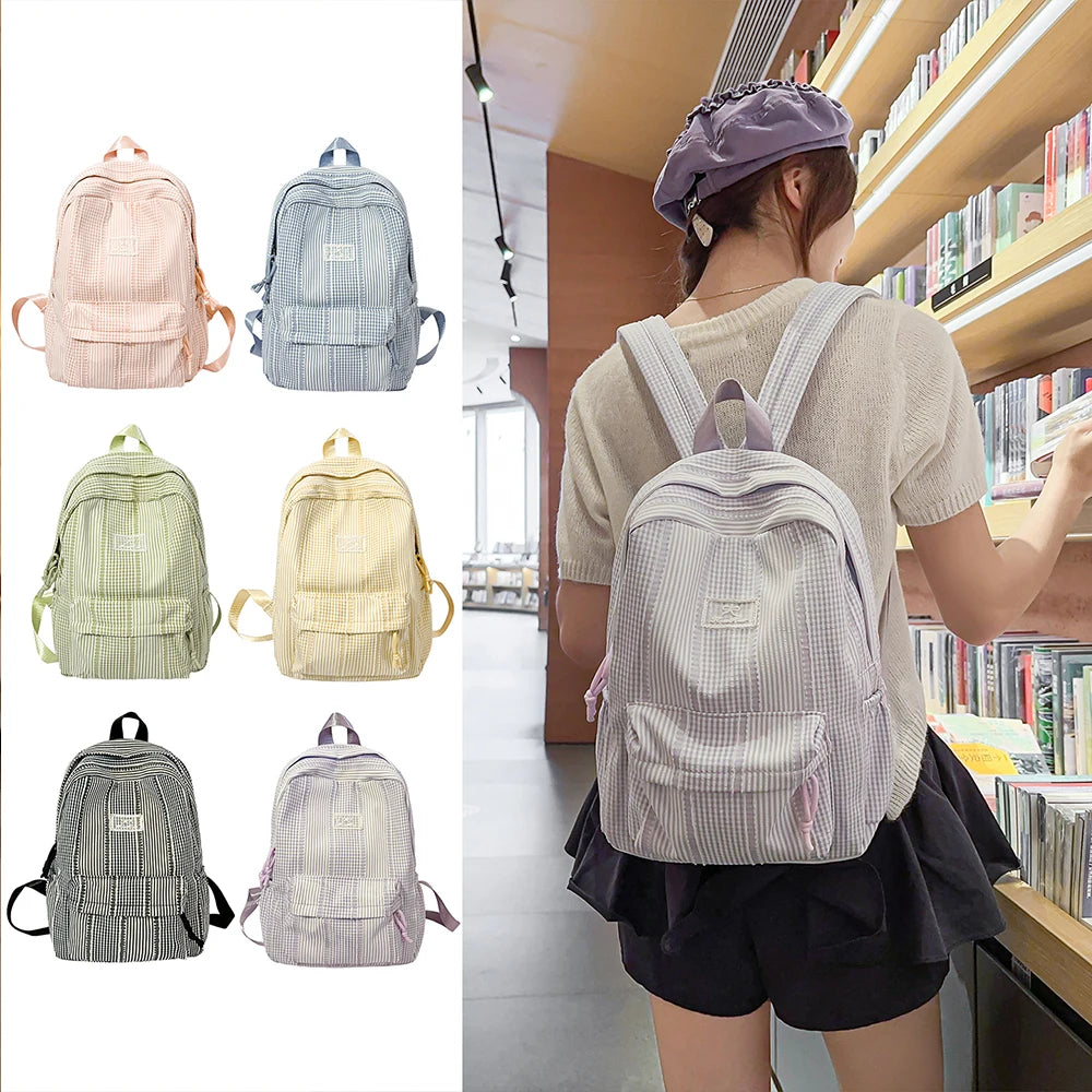Mochila Escolar para Adolescentes con Rayas Pastel, Suave y Liviana
