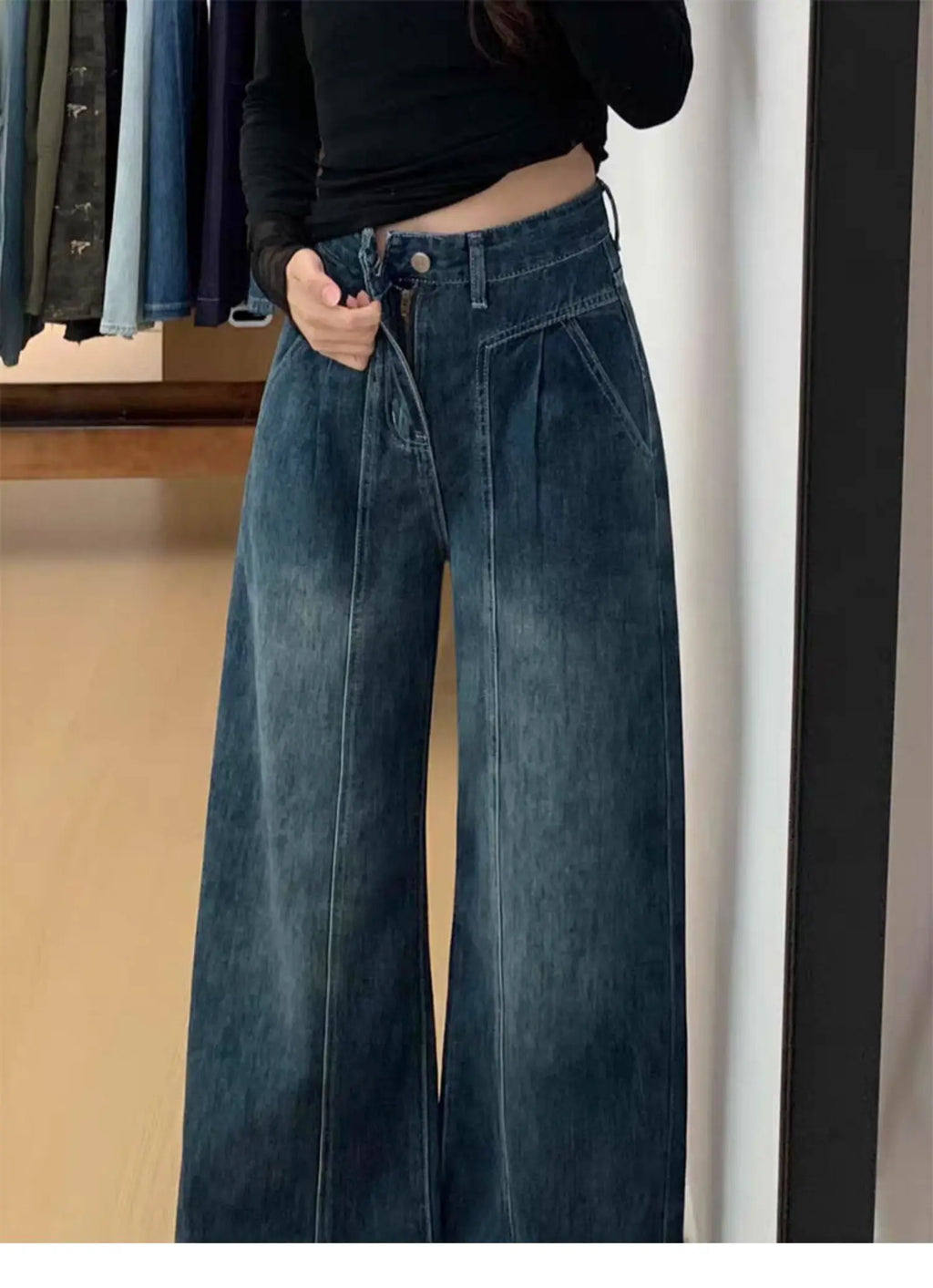 Pantalones Vaqueros de Pierna Ancha y Cintura Alta para Mujer