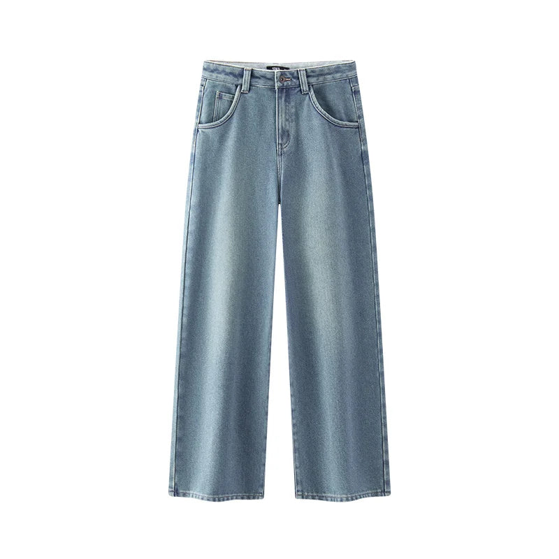 Jeans de Pierna Ancha con Forro Polar para Mujer, Cintura Alta, Cómodos