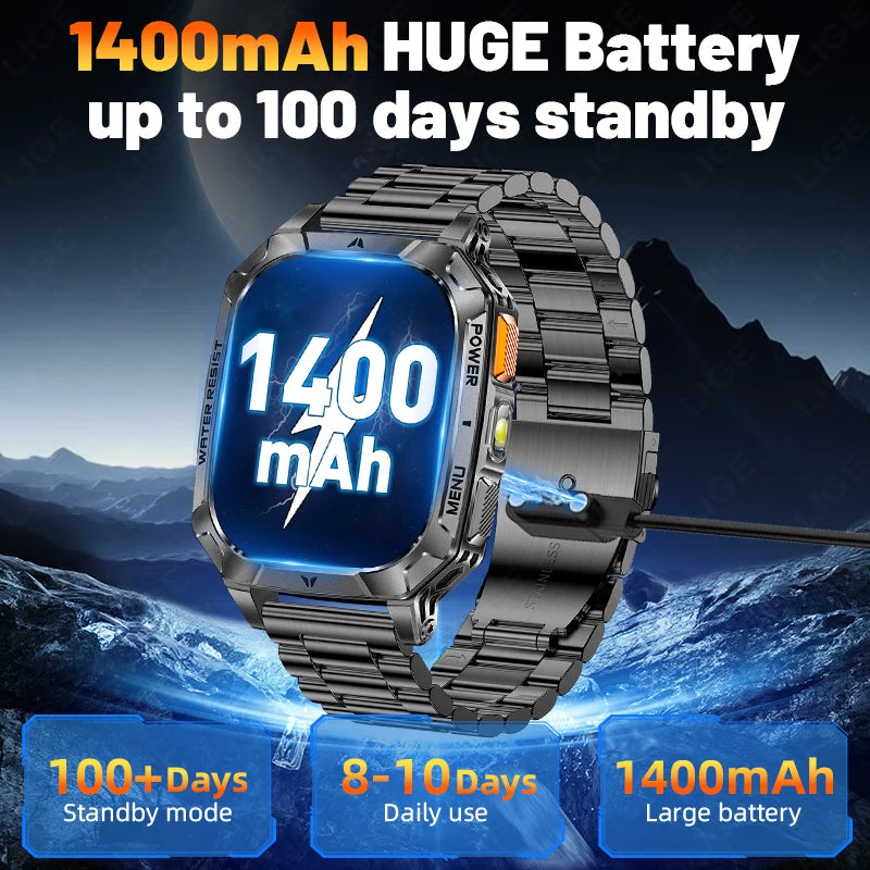LIGE Reloj Inteligente Militar 1400mAh IP68