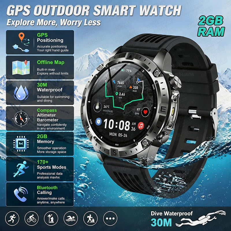 Reloj Inteligente con GPS, Mapa Offline, Linterna y 170 Deportes