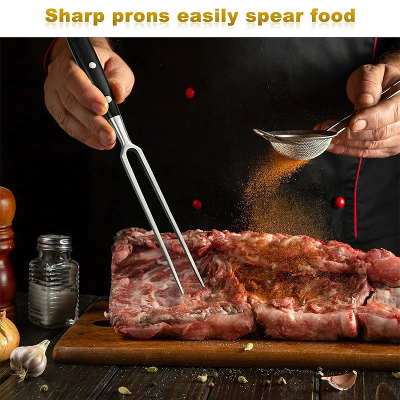 Tenedor para carne, tenedor para tallar carne de acero inoxidable con mango largo, tenedor para parrilla de punta afilada, tenedor para servir pollo, pavo, ternera JT566
