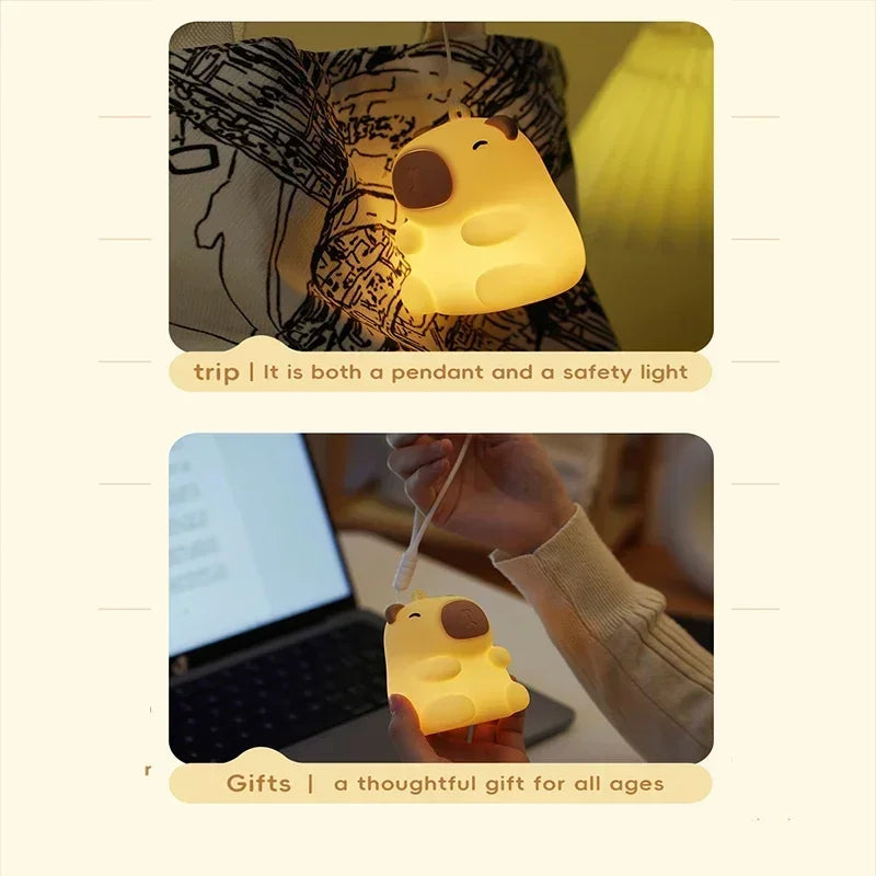 Luz nocturna linda de capibara, juguetes de regalos de Navidad de lámpara blando, luz nocturna de silicona regulable LED recargable para niños
