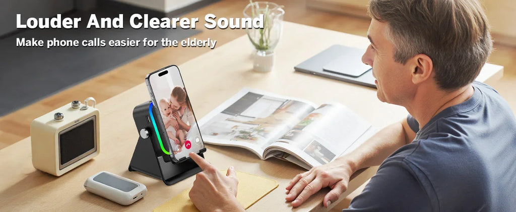 NUEVO Altavoz Inalámbrico de Inducción Automática 5 en 1 con 8 Modos de Luz RGB, Soporte para Teléfono, Sonido Envolvente, Soporte Portátil para Teléfono con Bluetooth