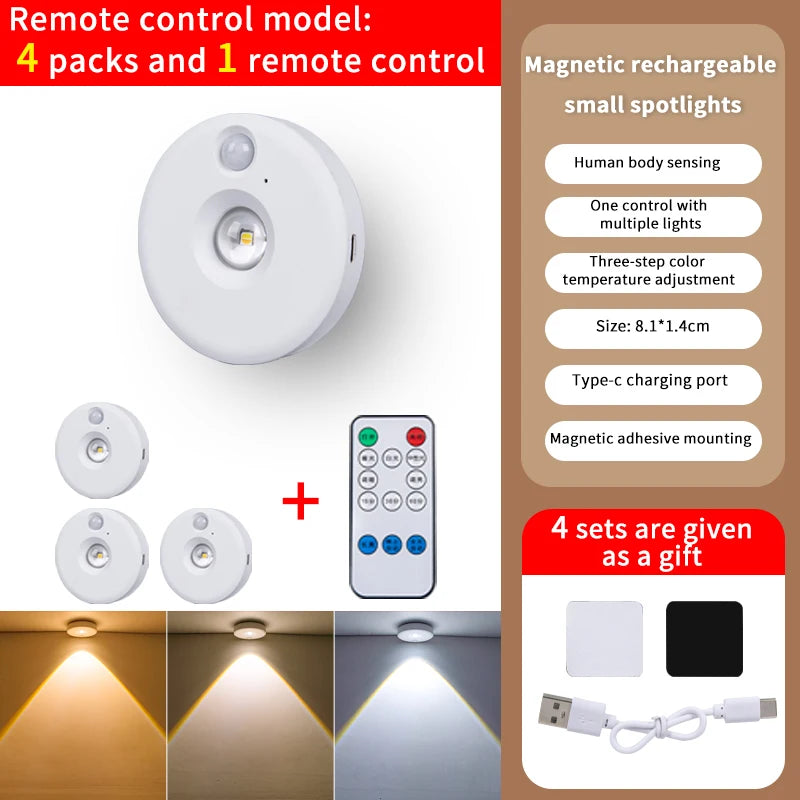 Lámpara LED con Sensor PIR Recargable para Gabinete