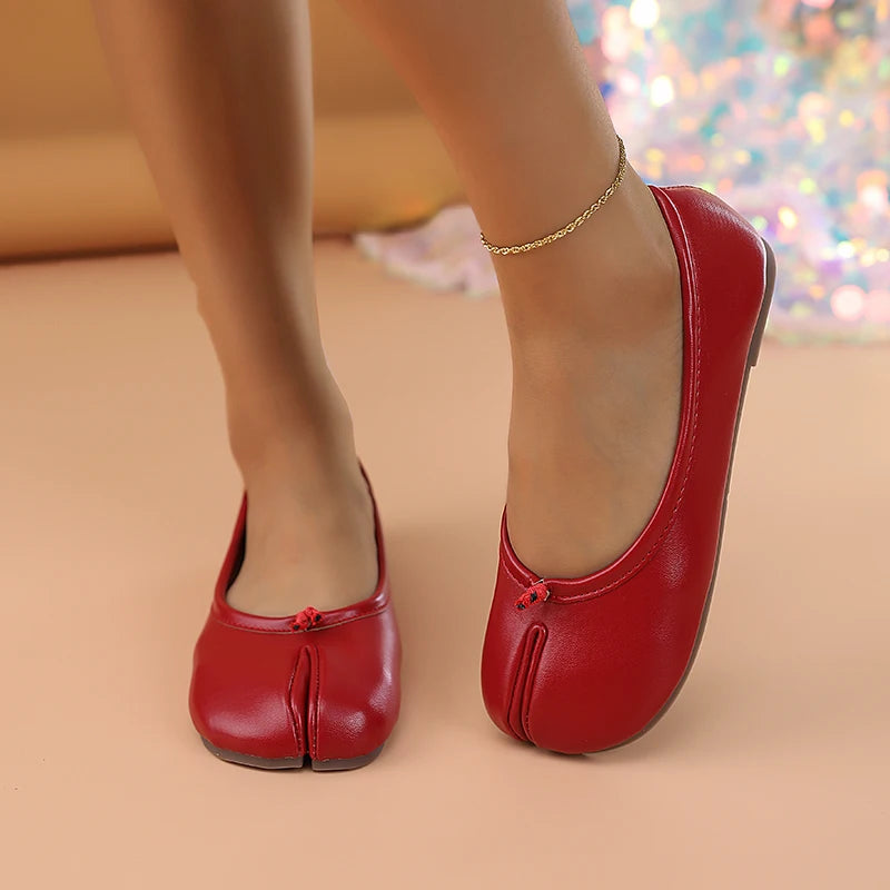2025 Mocasines separadores de dedos de cuero para mujer, zapatos planos, cómodos, transpirables, informales