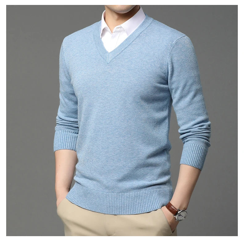 Suéter de Punto con Cuello en V para Hombre – Otoño Invierno