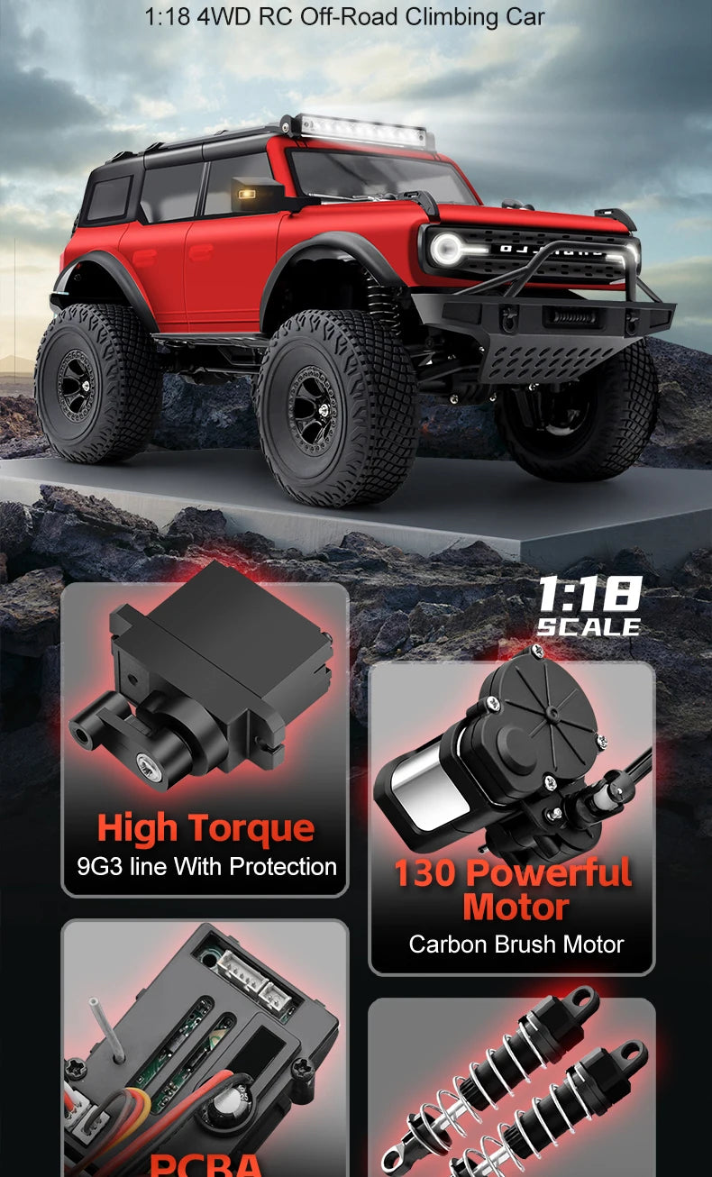 WLtoys 184023 1:18 Vehículo Todoterreno 4WD, Auto RC 2.4G RTR, Crawler Eléctrico a Control Remoto con Luces LED, Juguetes para Niños