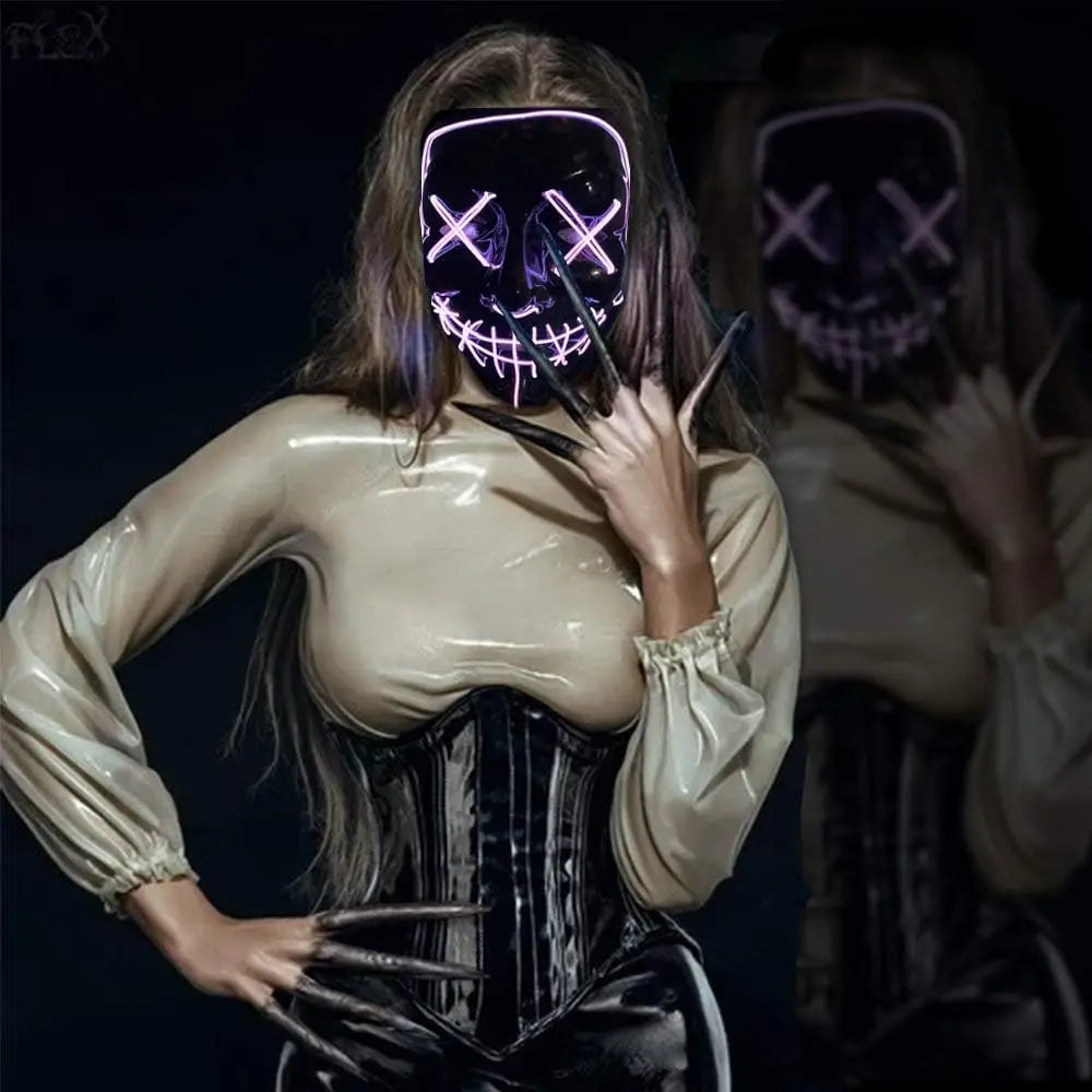Máscara de Halloween Poptrend, máscara con luz LED, máscara aterradora para Festival, Cosplay, disfraz de Halloween, fiestas de disfraces, regalo de Carnaval