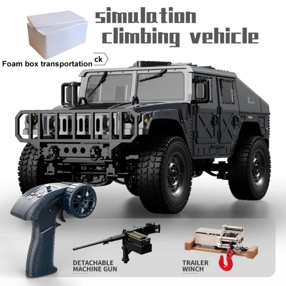 Coche RC Militar Crawler 4WD 2.4G 1:14, Vehículo Todoterreno con Accesorios