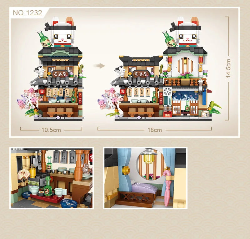 Bloques de Construcción LOZ-1219 Snack Street, Modelo DIY de Tienda de Té con Leche y Takoyaki, Decoración de Escritorio, Regalo Coleccionable para Adultos, Cumpleaños, Festividades