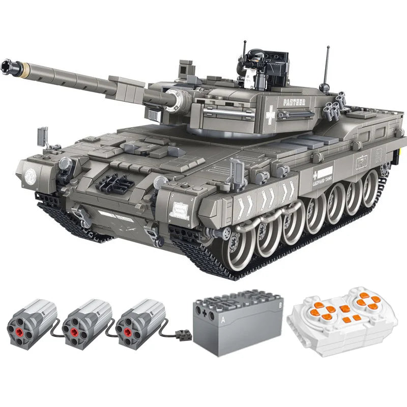 Bloques técnicos de 1818 piezas RC Leopard 2A6, tanque de batalla principal, bloques de construcción militares, regalos de cumpleaños para niños, coches de juguete con Control remoto