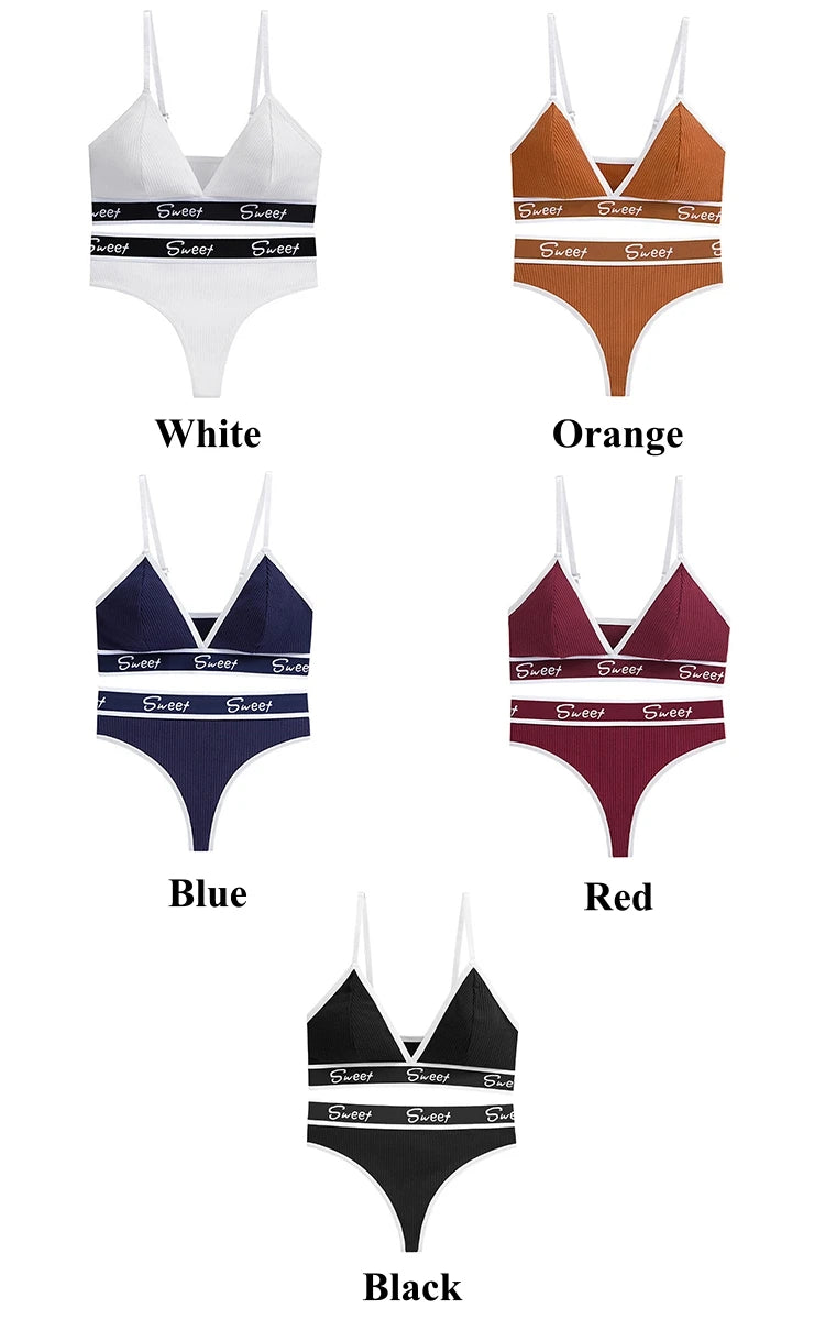 Conjunto de Bralette y Bragas Triangulares Acanaladas para Mujer