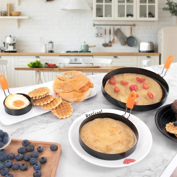 LMETJMA-Juego de moldes para tortitas, anillos para huevos, anillo para huevos fritos de acero inoxidable, moldeadores de tortitas con mango de silicona JT195