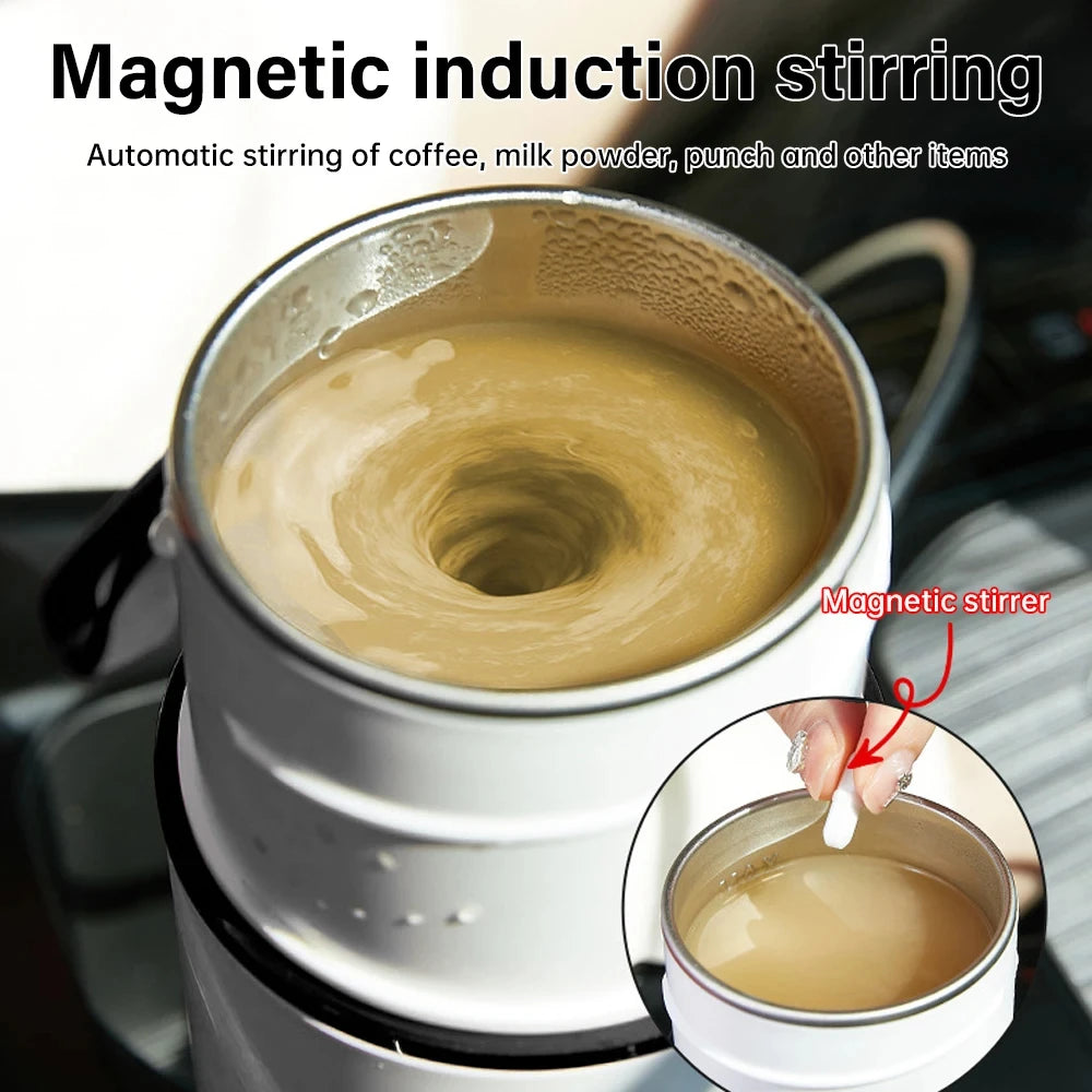 Hervidor eléctrico portátil de 420ml, taza calefactora para coche, 304 LED, Control inteligente de temperatura, calentador, taza agitadora, botella calefactora, taza mezcladora