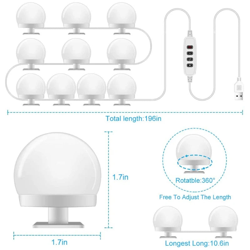 Luz LED de Tocador para Espejo de Maquillaje USB