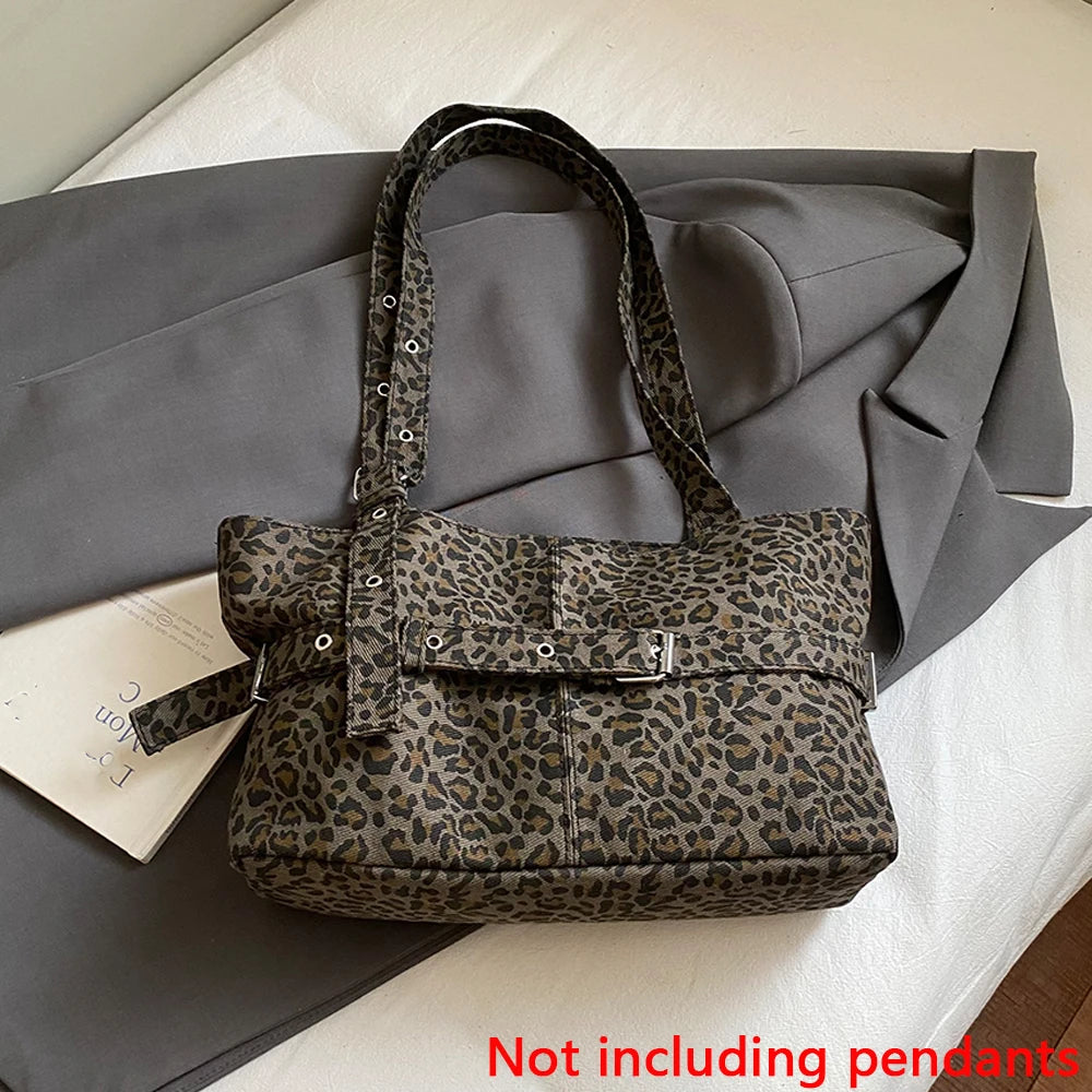Bolso de Hombro Grande con Estampado Leopardo para Mujer