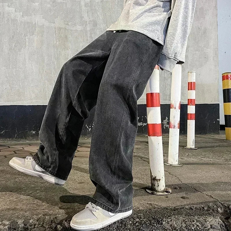 Pantalones Vaqueros Coreanos Sueltos, Estilo Calle, Pierna Ancha