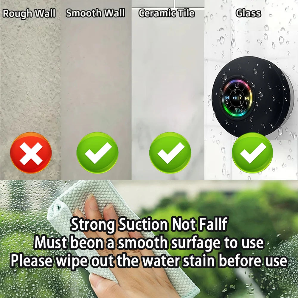 Parlante Bluetooth Portátil con Ventosa IPX4 Resistente al Agua y Luz LED