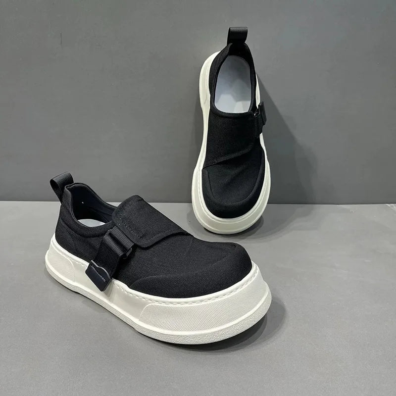 Zapatillas de lona unisex con plataforma y correa con hebilla, suela gruesa