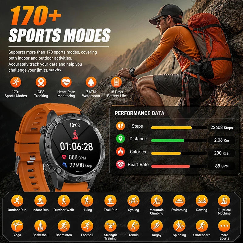 Reloj Inteligente con GPS, Mapa Offline, Linterna y 170 Deportes