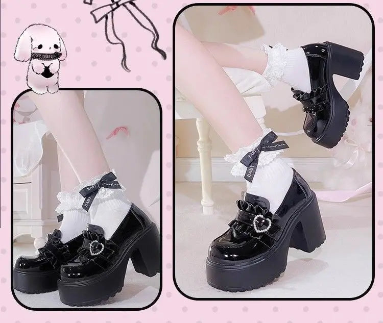Zapatos Mary Jane Lolita de Plataforma con Hebilla Corazón para Mujer