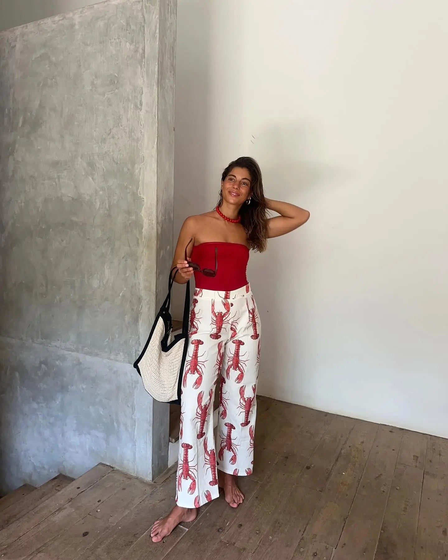 Conjunto de pantalones largos con estampado de crayón de dibujos animados para mujer, camisa de manga corta de verano, pantalón de pierna ancha de cintura alta, conjuntos de 2 piezas, trajes para mujer 2024