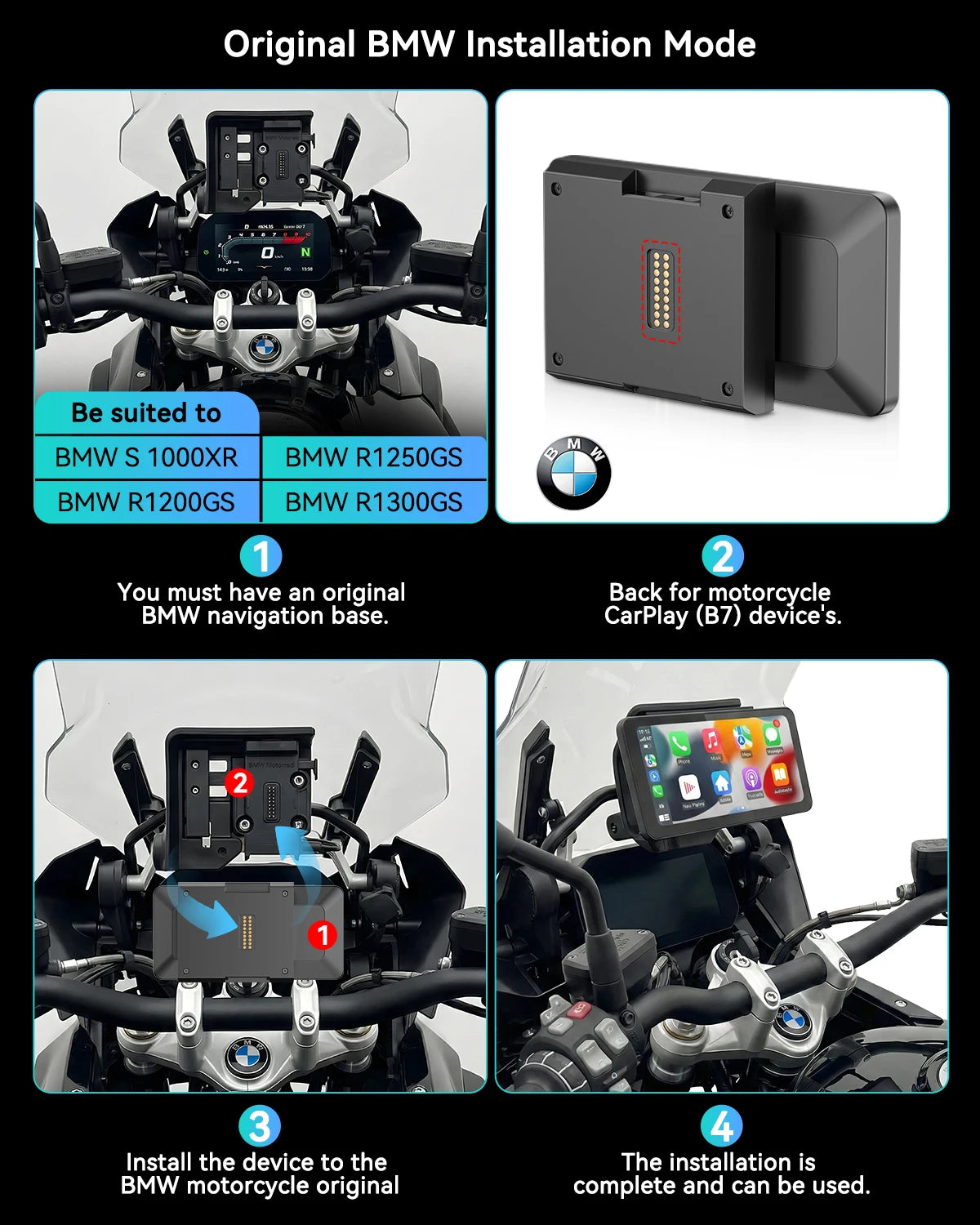 Pantalla Spedal CL871B de 6.25" con CarPlay y Android Auto para Motocicletas BMW, Soporte de Liberación Rápida Específico para BMW, Protección Completa