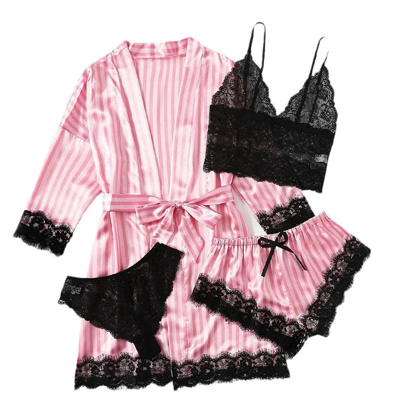 Conjunto de Pijama Sedoso con Encaje para Mujer - Camisón Sexy