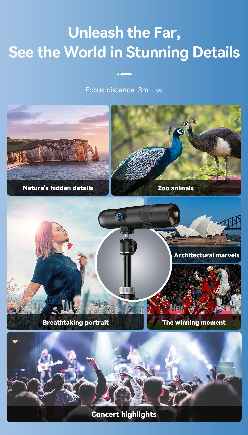Lente Teleobjetivo Monocular APEXEL 30x para Smartphone con Trípode