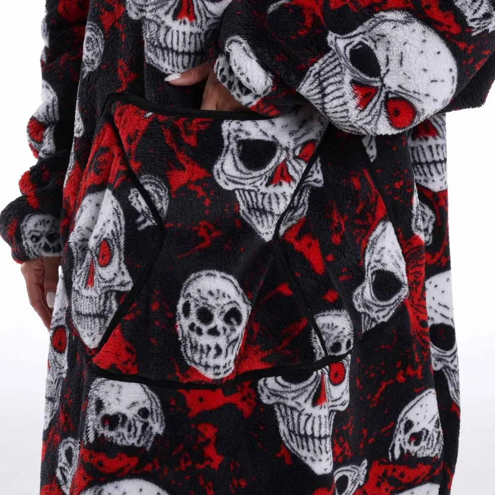 Sudaderas con capucha para mujer, Top de manga larga esponjoso y cálido en negro y gris, sudadera con capucha de fantasma y calavera de calabaza para Halloween, manta de gran tamaño para adultos, ropa de invierno
