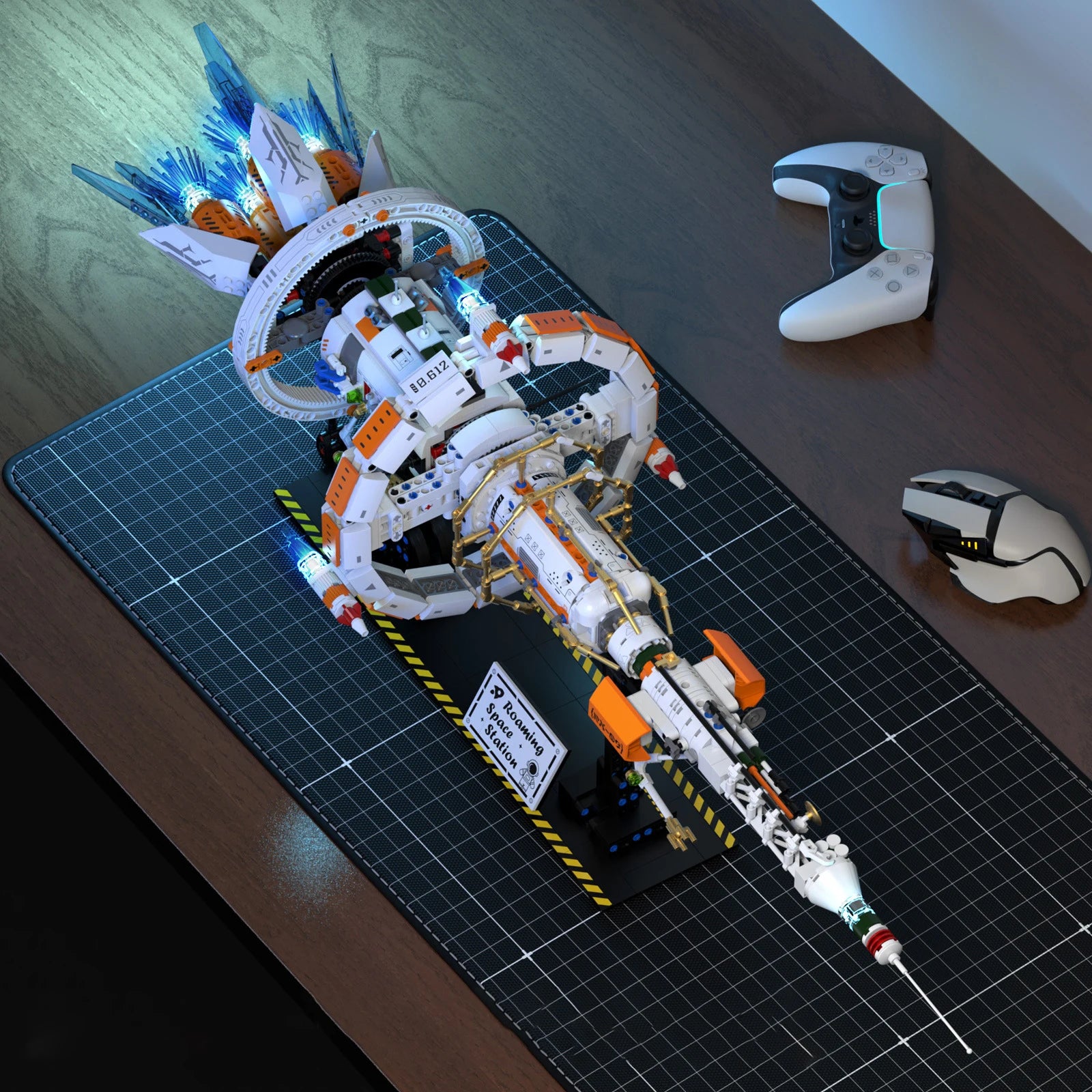 Serie de exploración espacial, modelo de bloques de construcción, estación espacial con propulsor y soporte, adornos MOC creativos de escritorio para adultos