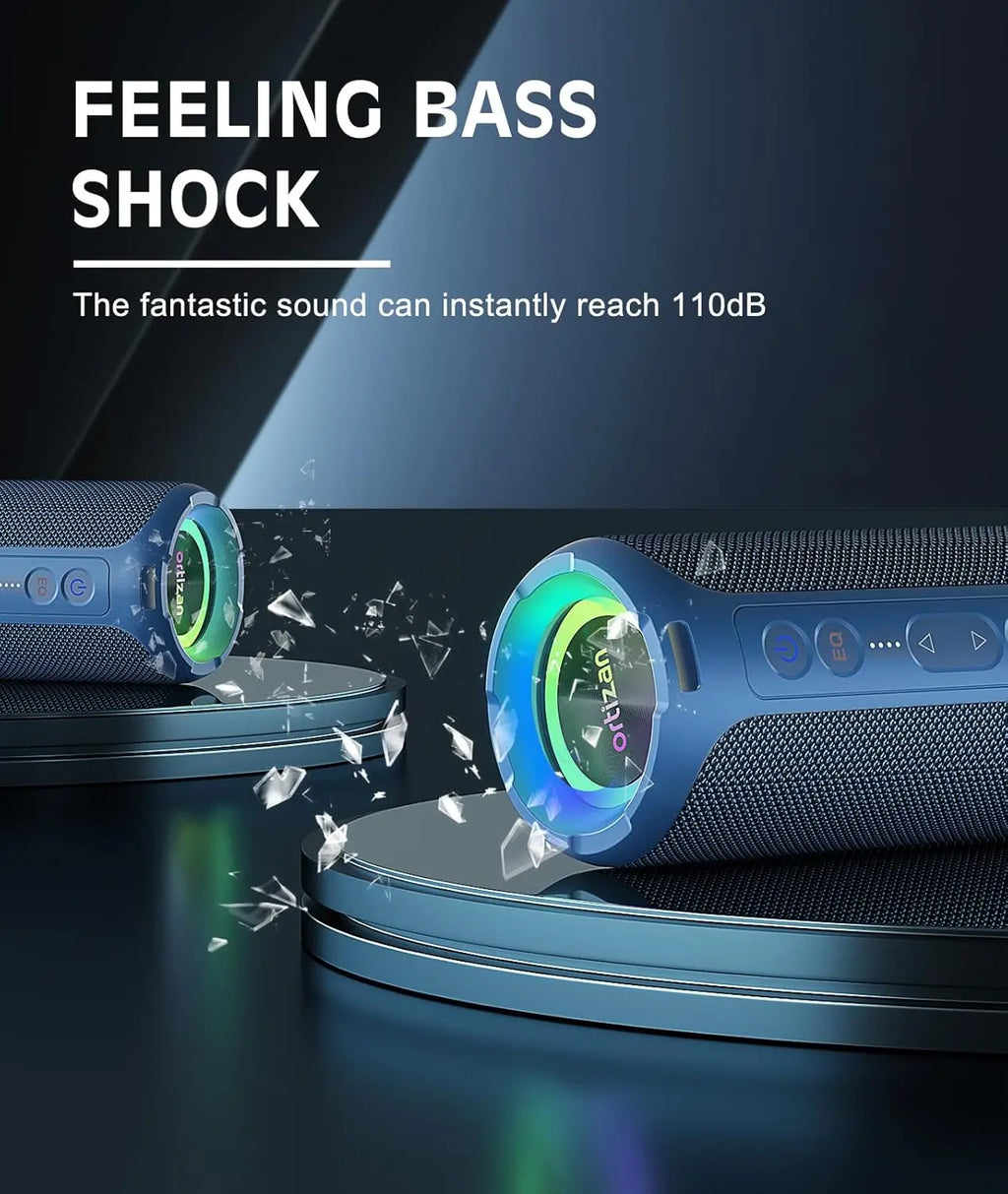 Ortizan Altavoz Bluetooth Estéreo Portátil IPX7 LED