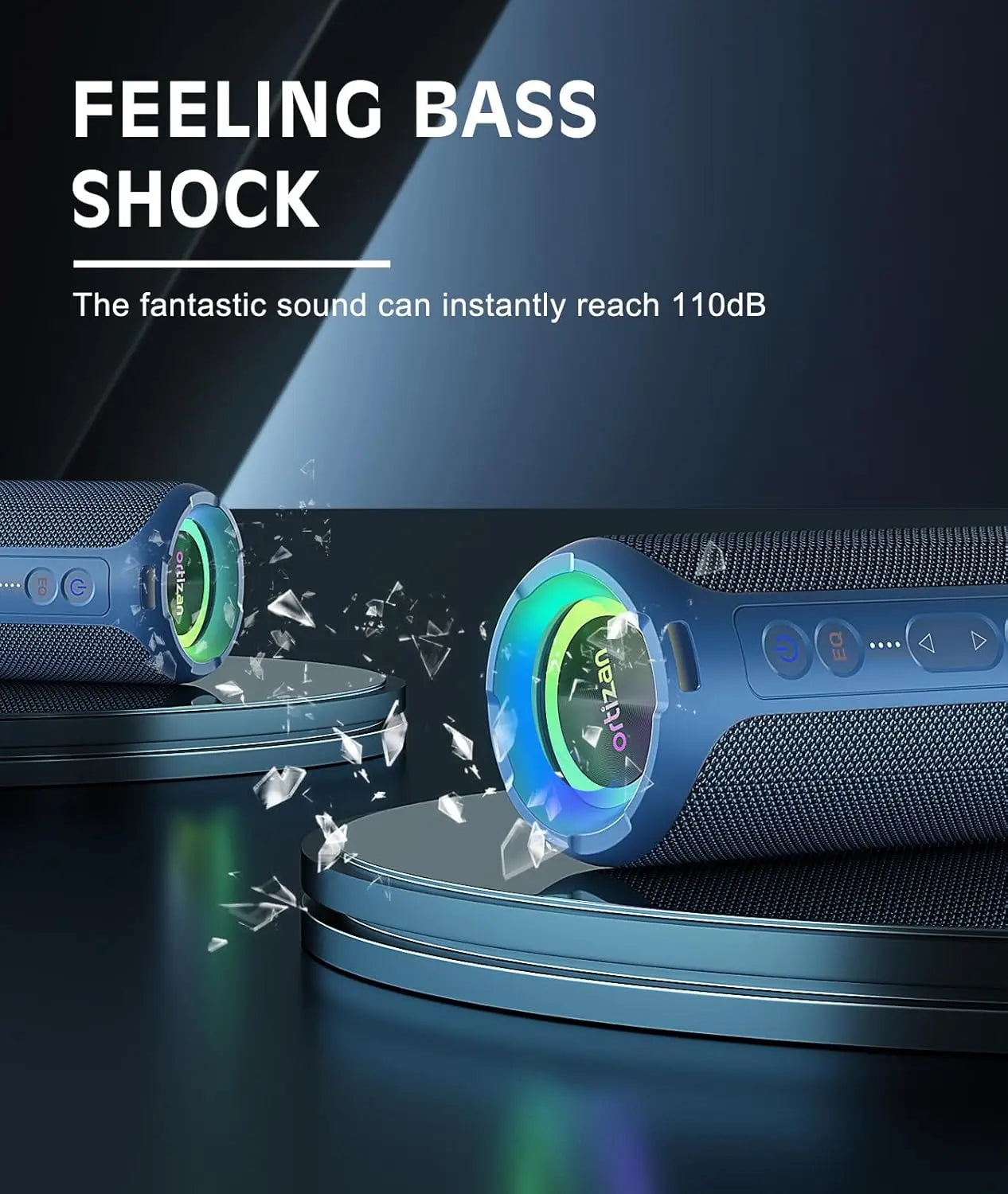 Ortizan Altavoz Bluetooth Estéreo Portátil IPX7 LED