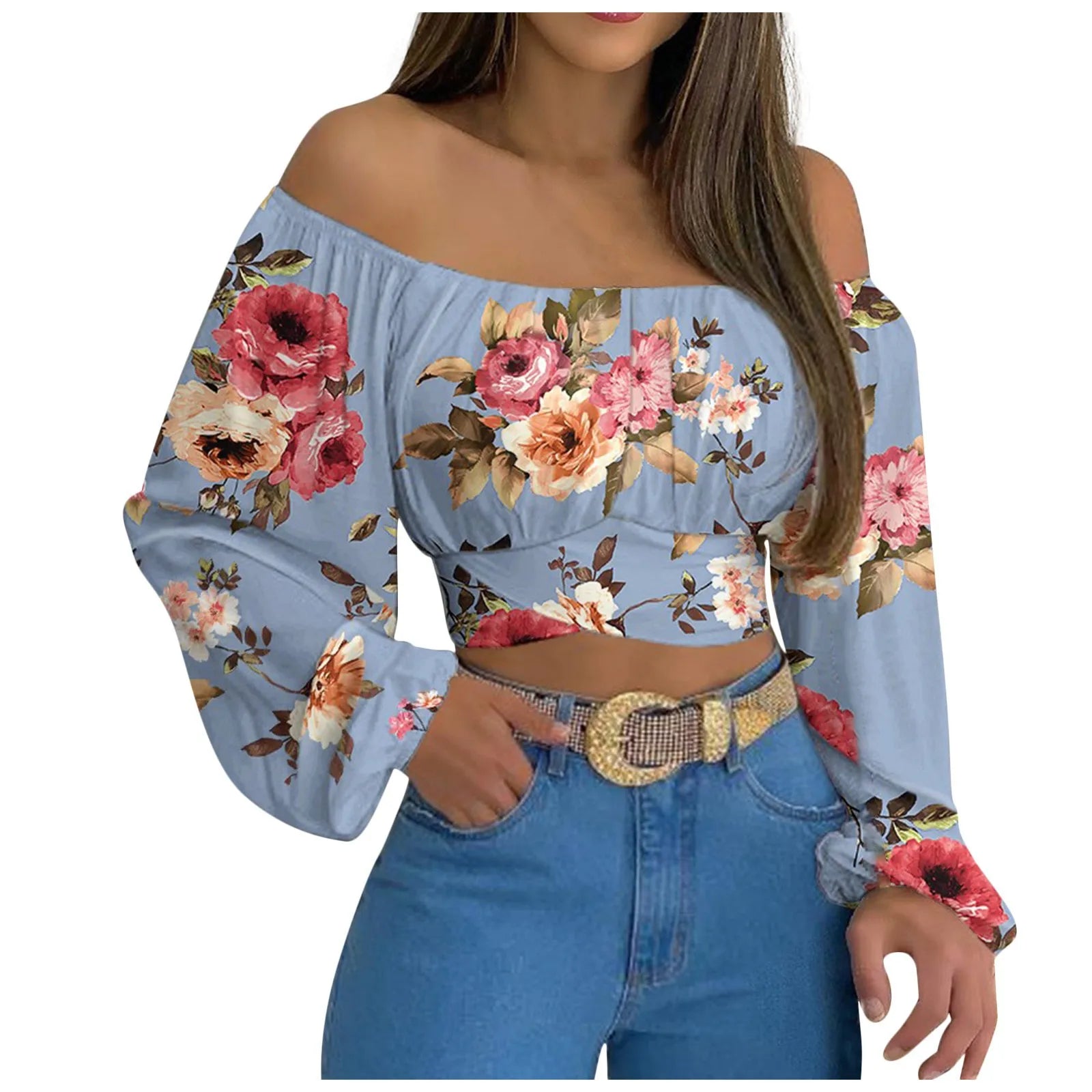 Blusa con Hombros Descubiertos y Lazo de Manga Larga
