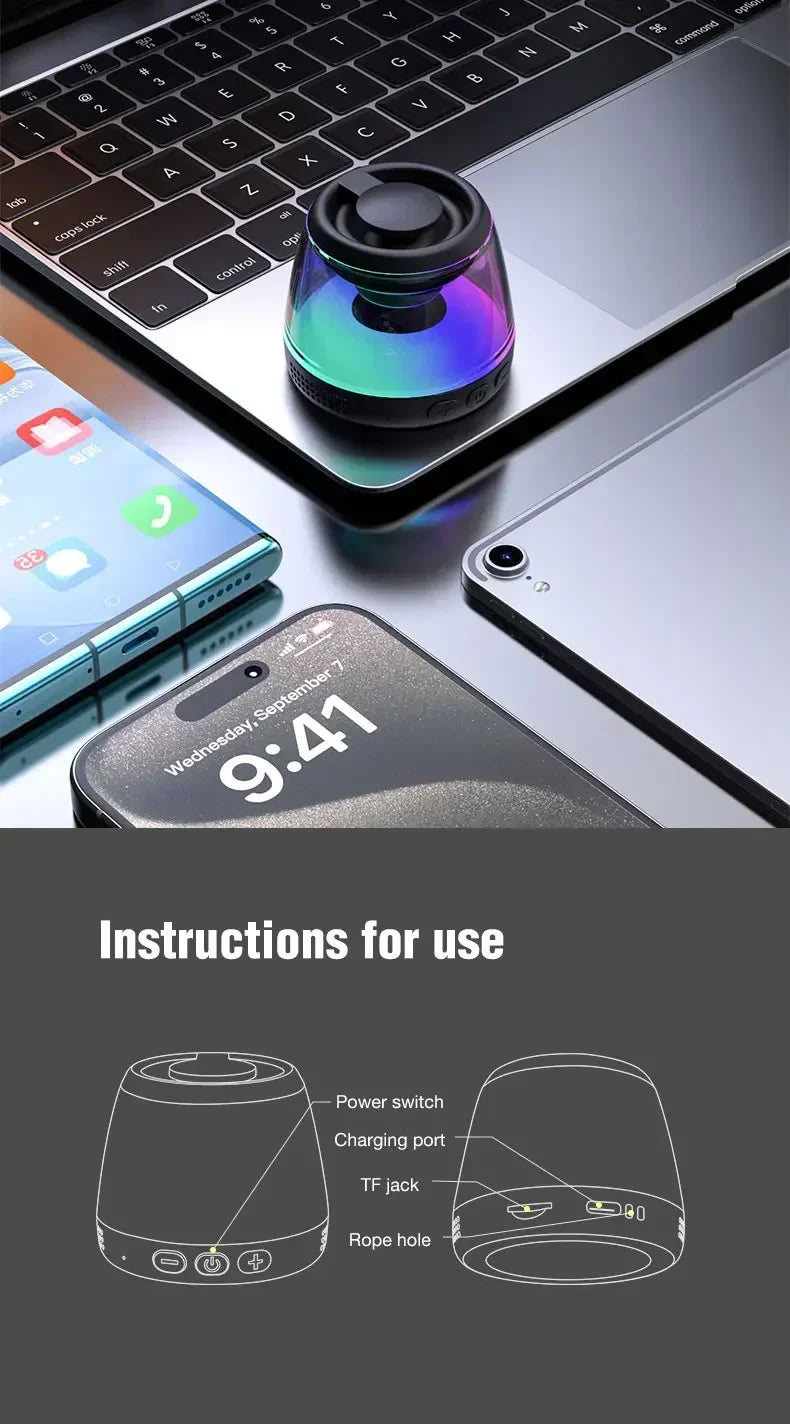 Altavoz para juegos con soporte magnético para teléfono inalámbrico: compatible con MagSafe y Android, resistente al agua IPX5, iluminación RGB, montaje en superficie metálica