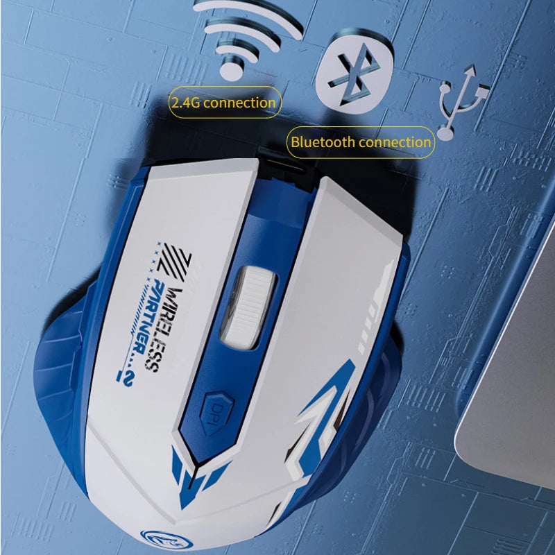 Ratón inalámbrico de modo Dual 2,4G, compatible con Bluetooth, recargable, brillante, silencioso, inalámbrico, para ordenador, PC y portátil