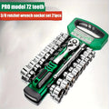 Juego de casquillos 72Drive 1/4 "-3/8"-1/2", llaves de trinquete, casquillos compactos para reparación de automóviles, herramienta mecánica para reparación de automóviles